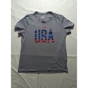 Under Armour Short Sleeve T-Shirt USA Logo Women's Size Large Gray